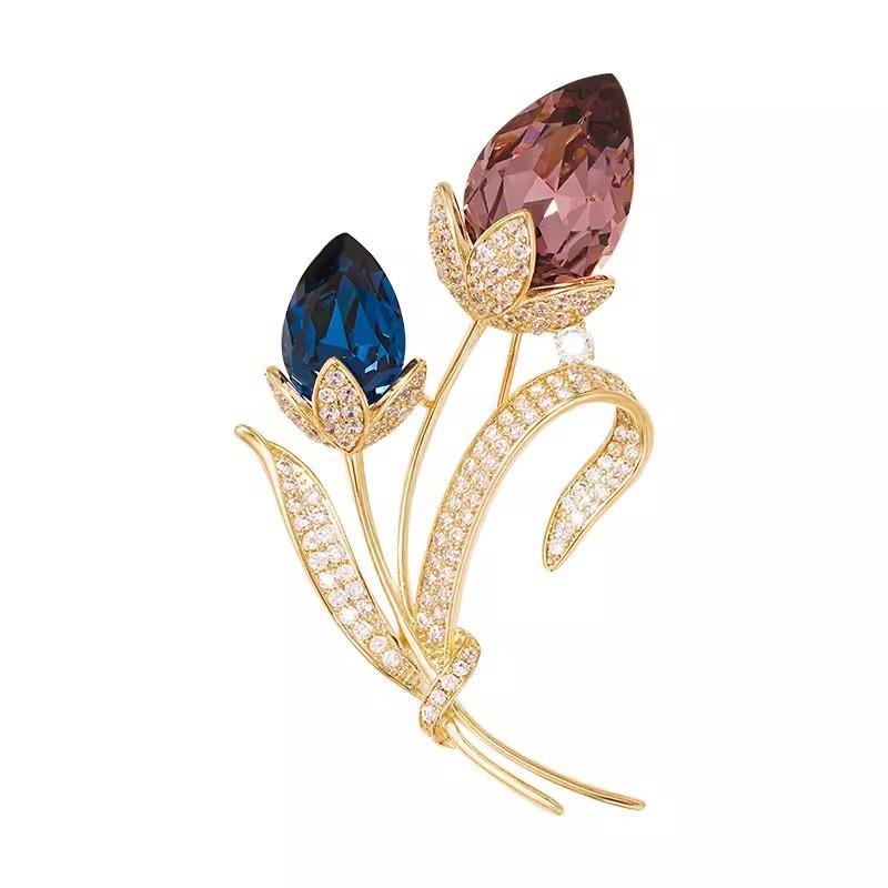 Gemini Flower Brooch, High-end Women's Exquisite Crystal Flower Brooch, Anti-glare Pin