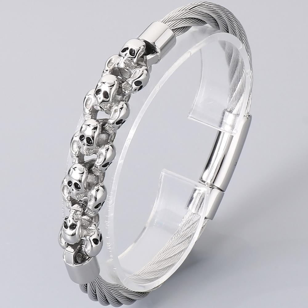 

Готический мужской браслет с черепом для мужчины Стимпанк 6 мм шириной Плетеный браслет-цепь из нержавеющей стали Ювелирный аксессуар 21CM серебряный