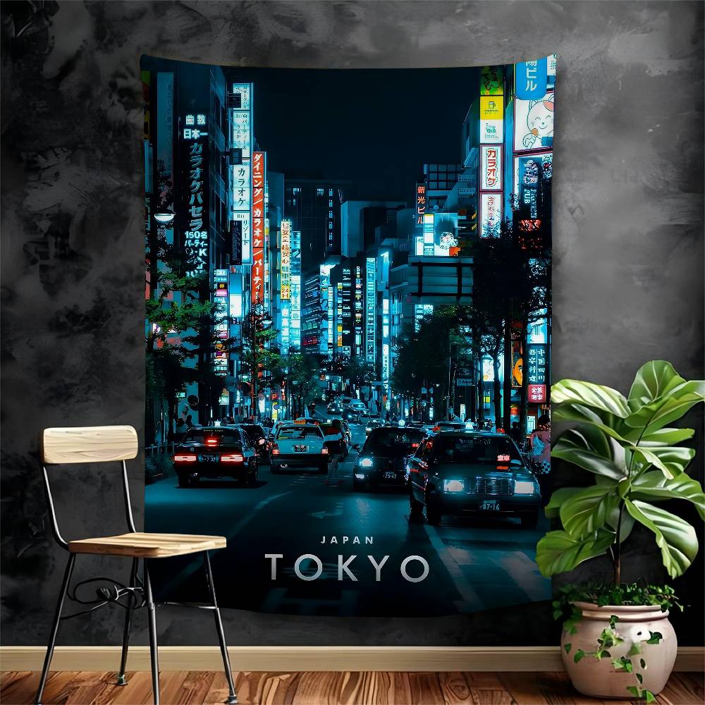 Vintage Japan Tokyo Japanese City Landscape Canvas Cartoon Tapestry Art Science Fiction Room Home Decor Wall Hanging Home Decor
