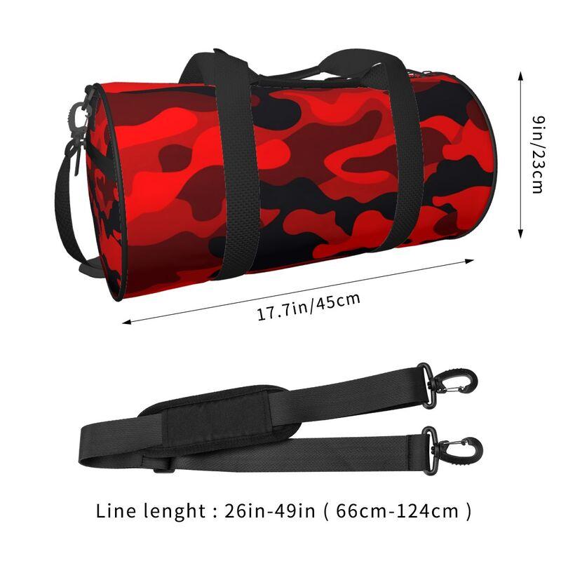 Wojskowa Kamuflażowa Czerwono-Czarna Camo Torba Podróżna Duffel Unisex Lekka Torba na Jogi Siłownię Sportową Przenośna Wodoodporna Bagażowa Torba Ręczna