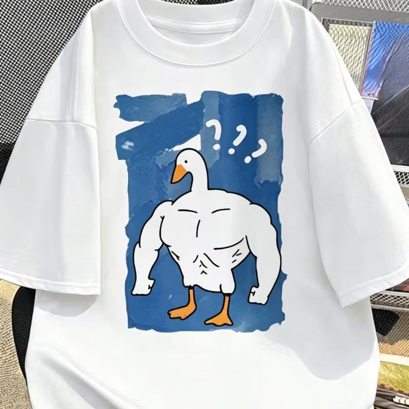 Funny Buff Duck Meme Tshirt Confused Muscular Goose Graphic Tees Casual Short Sleeve Tops Humor Animal Tshirt Unisex Unisex