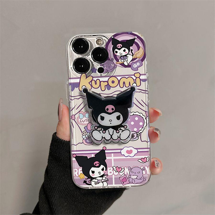 Cute Kuromi Hello Kitty Phone Holder Casing For Samsung A57 A56 A55 5G A54 A53 A17 A07 A36 A35 A26 A52 A34 A16 A15 A14 5G Case