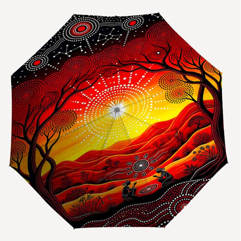 1PC Australian Aboriginal Art Umbrella-8-Rib Reinforced Portable Folding Travel Suitable for All Seasons Outdoor Daily Use Is an Ideal Choice -K0369