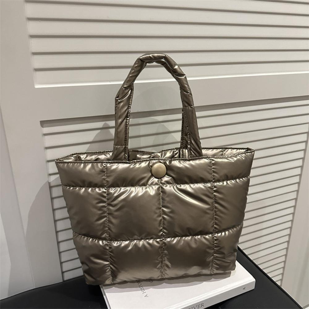 Fashion Solid Color Quilted Tote Bag Waterproof Lightweight Puffer Crossbody Bag Large Capacity Women Handbag