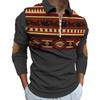 Mens Long Sleeve Lapel Casual Zip Fashion Digital Printed Polo Shirt Top