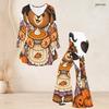 Women Plus Size Two Piece Set Round Neck Three Quarter Sleeve Bear Pumpkin Printed Flared Top And Flared Pants