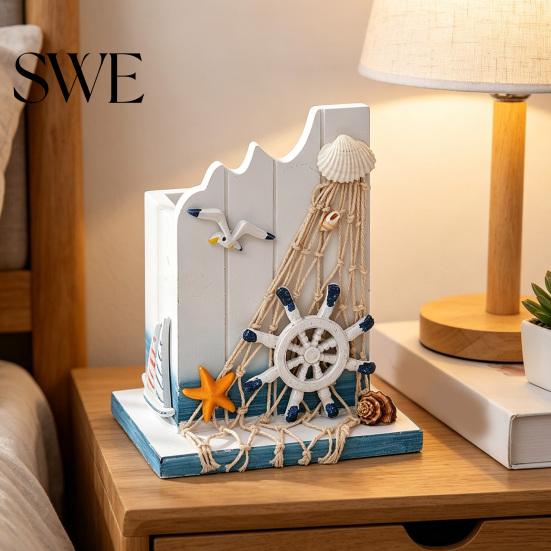 Pen Holder for Home Office Nautical Wooden Handcrafted Mediterranean Theme Makeup Brush Versatile Organizer Ocean Beach Pencil Container Stable Base