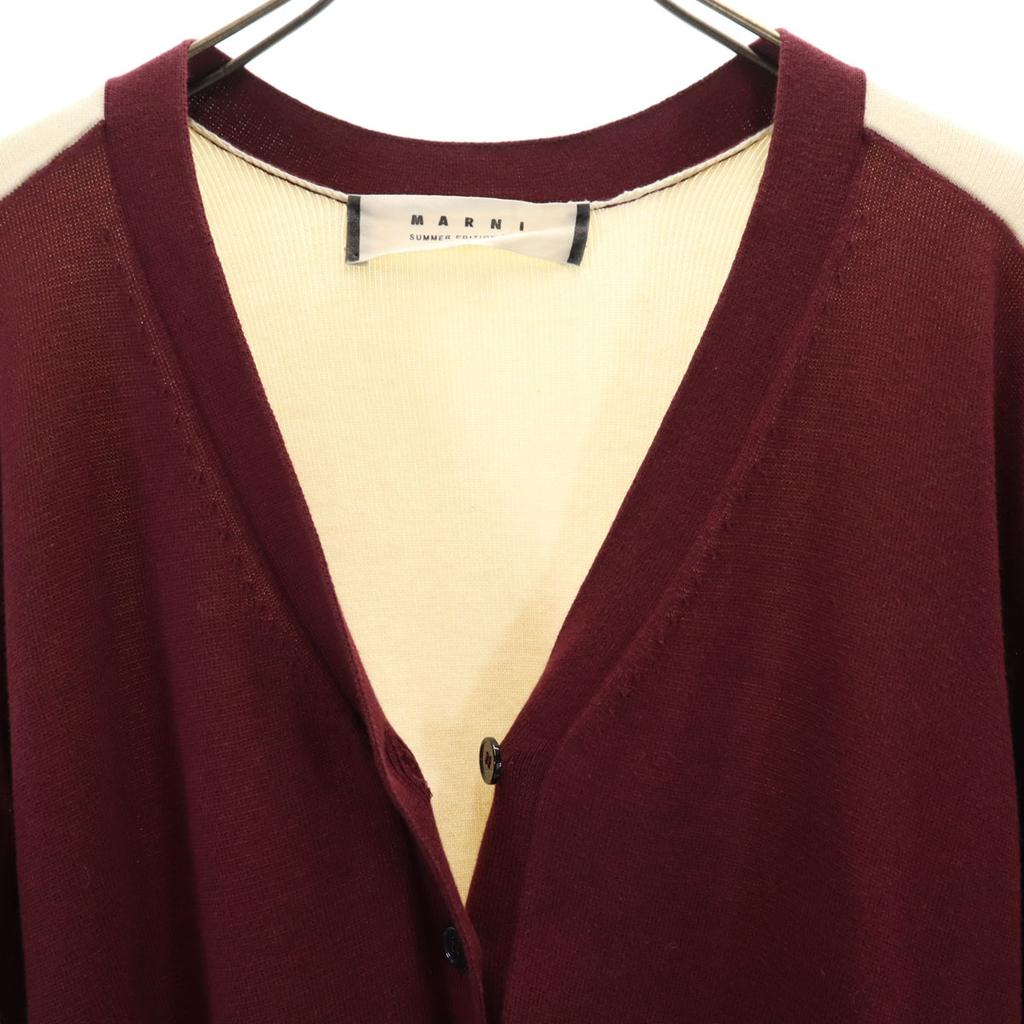Marni Made In Italy Long Sleeve V Neck Knit Cardigan 38 Wine-red Women Used