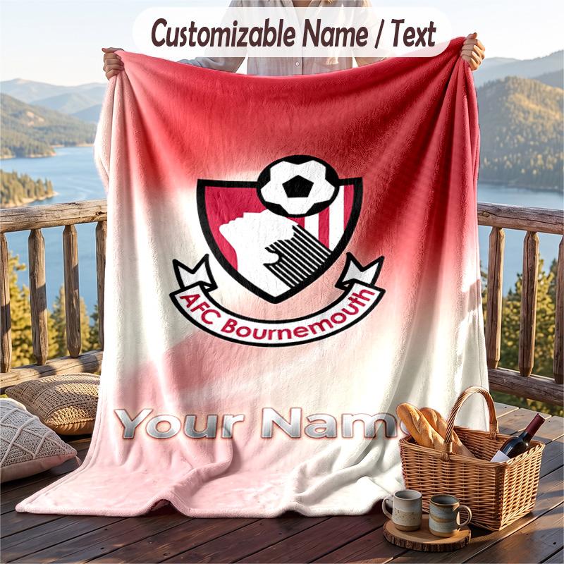 Flannel Blanket Bournemouth Football Print Custom Name Text Soft Throw for Sofa Bed