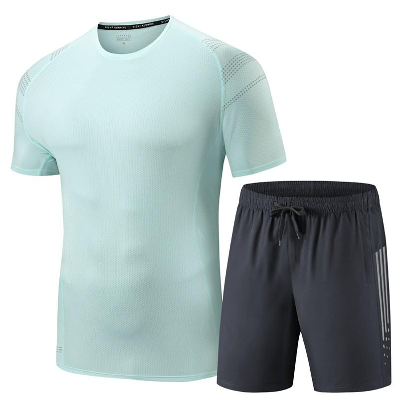 Men Women Breathable Ice Silk Short Sleeve Two Piece Set Casual Sportswear Lightweight Quick Dry