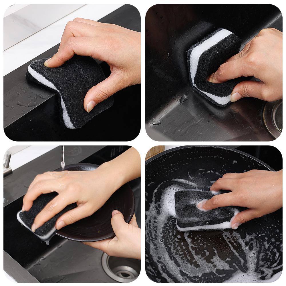 Thickened Double-sided Dishwashing Sponge Black Sandwiched White Stain Removal Scouring Cloth Cleaning of Pots Bowls Sinks Rag