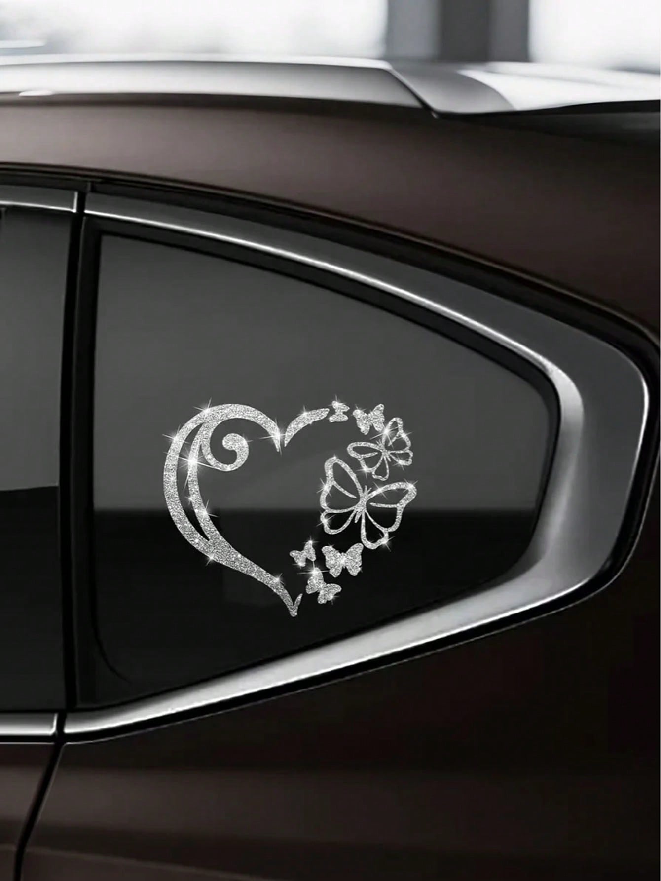 

1 Piece Heart & Butterfly Car Sticker, Shiny Decor Decal for Auto Window, Body & Laptop, Motorcycle Cartoon Sticker серебряный