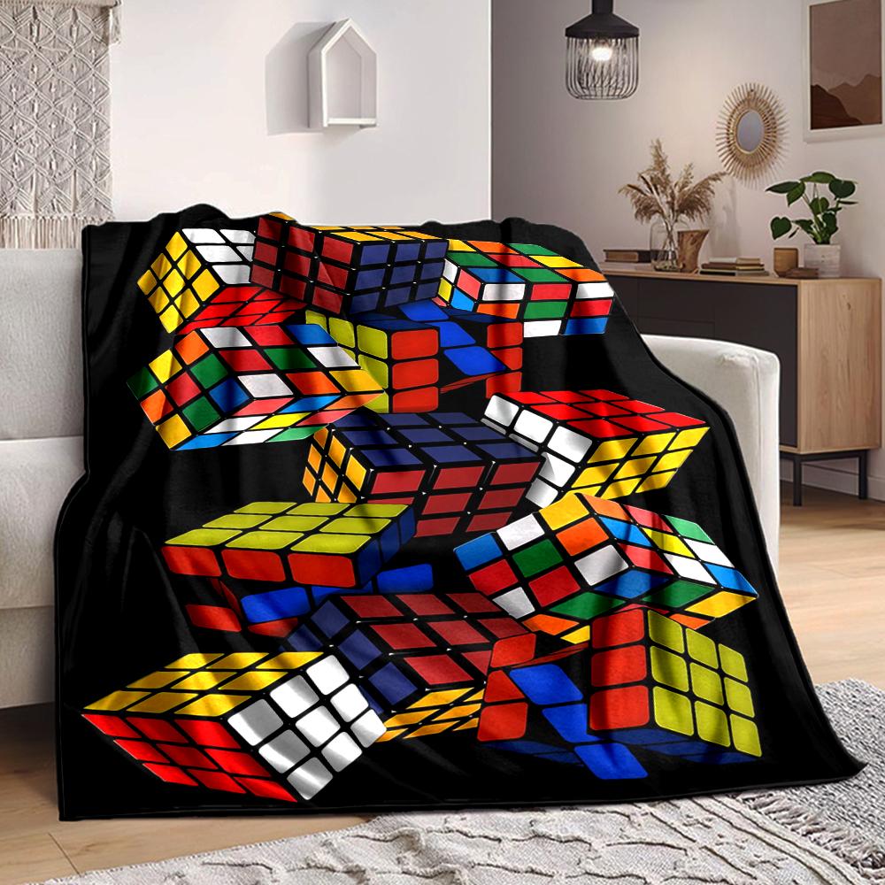 1Pc Rubik'S Cube Puzzle Blanket Soft And Comfortable Casual Warm Camping Travel Christmas Halloween Xmas Gift M92483