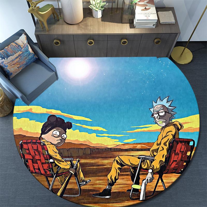 Rick and Morty2 Round Area Rug,Carpet Rug for Living Room Bedroom Sofa Playroom Decor,Non-slip Floor Mat