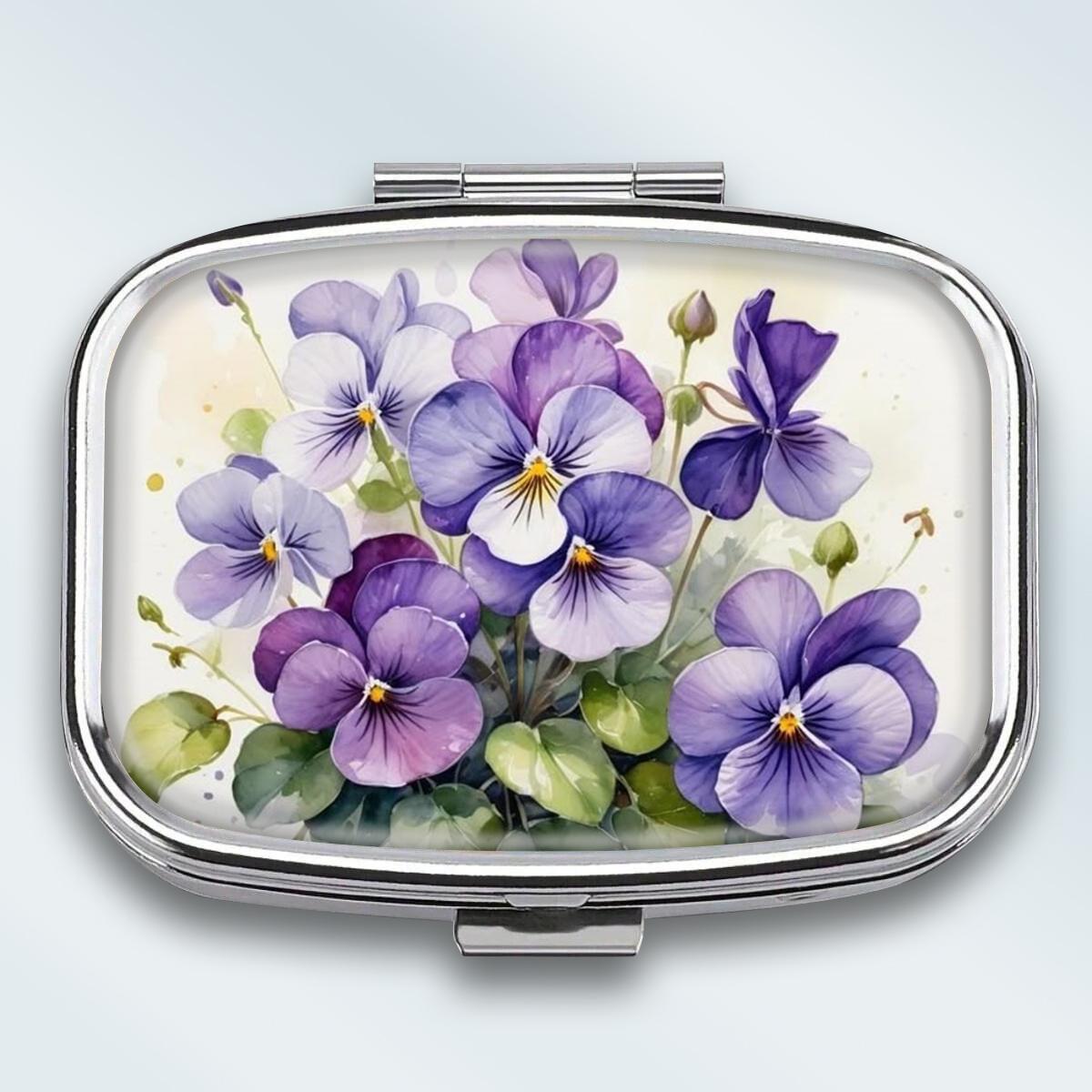

Portable Pill Box with 2 Compartments, Mini Metal Medicine Organizer Case, Cute Printed Pill Container for Vitamins, Pills, Jewelry, Travel, Daily Use різнокольоровий