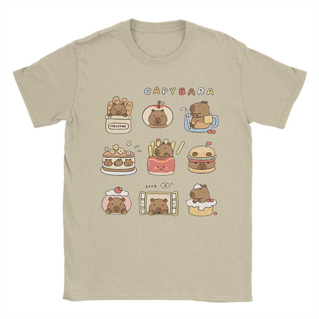 Capybara T Shirt Men Pure Cotton Novelty T-Shirts Round Neck Tees Short Sleeve Clothing Plus Size