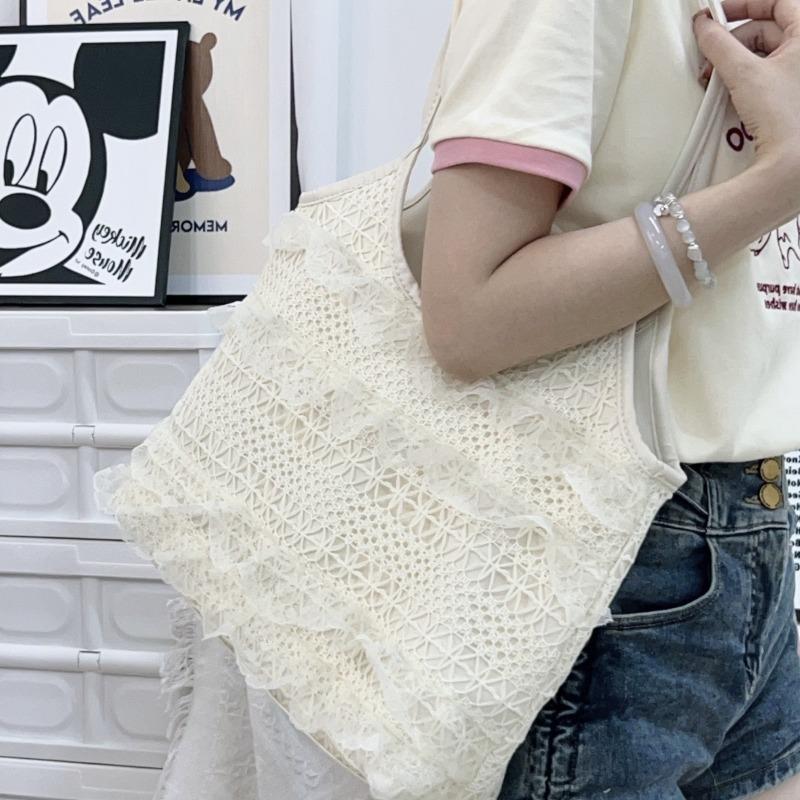 Niche fairy tote bag new lace mesh large capacity armpit bag travel vacation travel shoulder bag