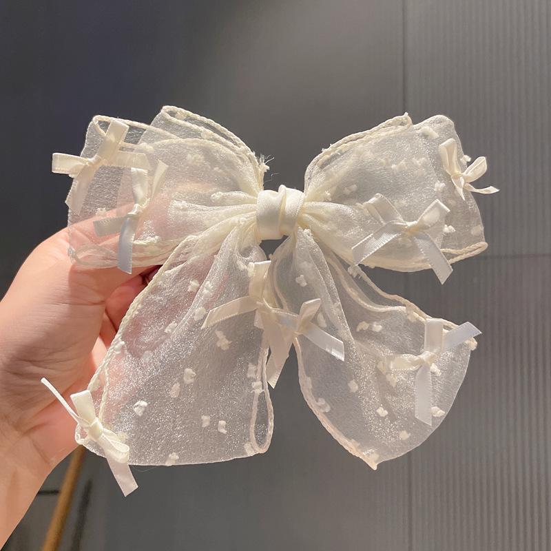 

Двухслойная заколка для волос с бантом в горошек - Девичья сетчатая шпилька для волос