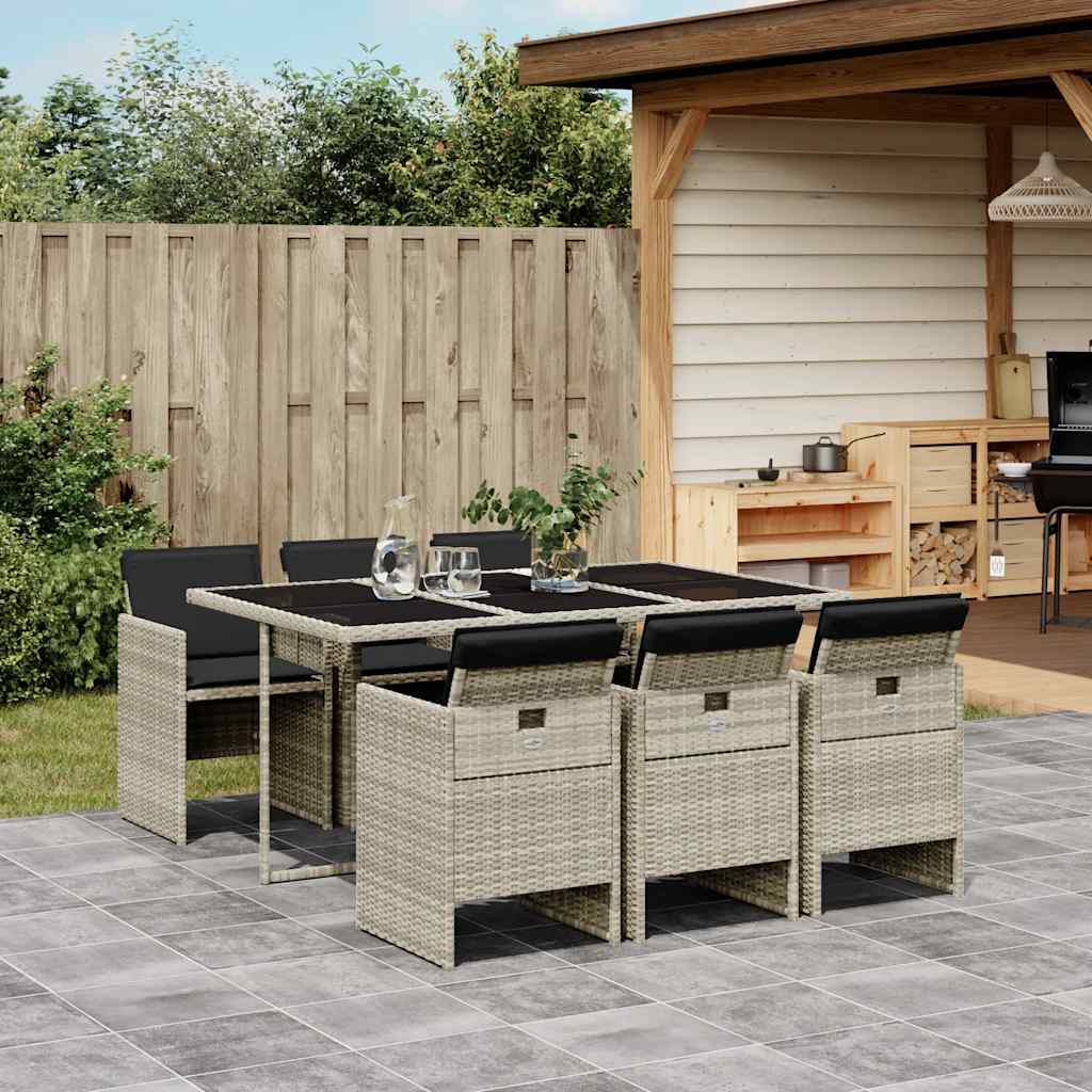 Vidaxl 7-Cz. Garden Furniture Set With Cushions, Grey, PE Rattan
