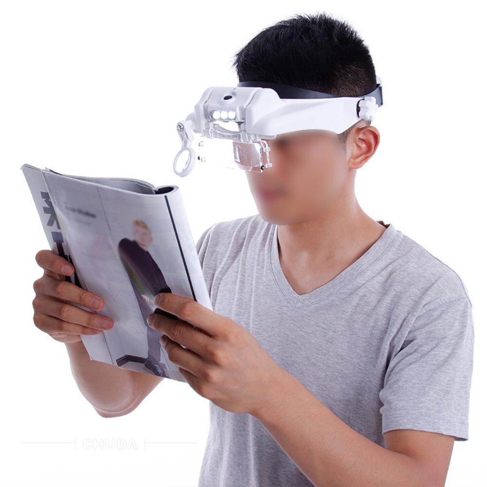 Headband Loupe LED Magnifier 15 Lens Combinations Adjustable LED Lights 8-12 Hours Battery Life 5 Replaceable Lenses