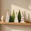 Layered Wooden Tree Ornament Sets 6Pcs Christmas Tabletop Decor Set, Rustic Star Topped Window Display Accents Mini Figurines, Farmhouse Xmas