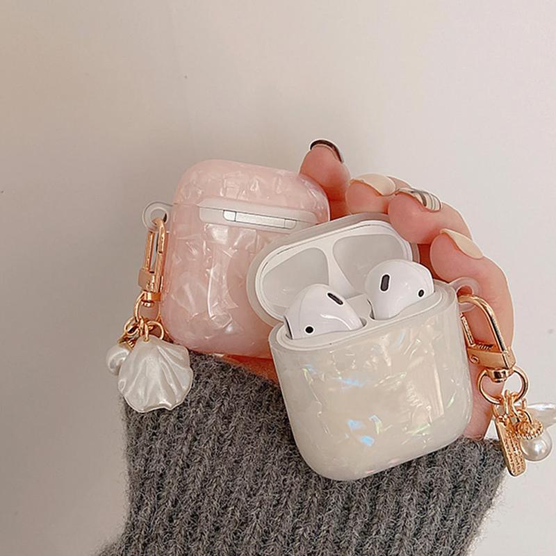 Dreamy Pearl Shell Soft Case With Pearl Keychain For Apple AirPods 4 3 2 1 Pro 2 1 Headphone Case Wireless Earphones Accessories