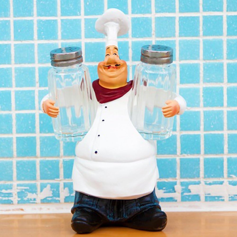 Resin Decorative Ornaments,Kitchen Decor,Cook Statue,French Chef Figurines with Salt and Pepper Shaker Set