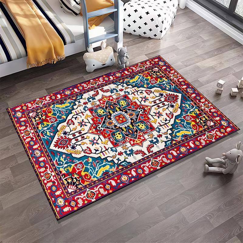 Colorful Geometric Floral Pattern Carpet with Red and Blue Design Suitable for use as an anti-slip for living room bedroom sofas