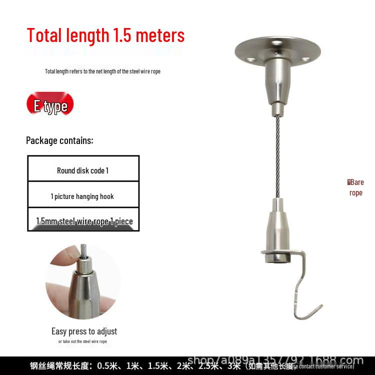 Steel Wire Rope Lifting Hanger: Alloy Hook Safety Adjustable Clip for Luminaire Fixing and Picture Hanging