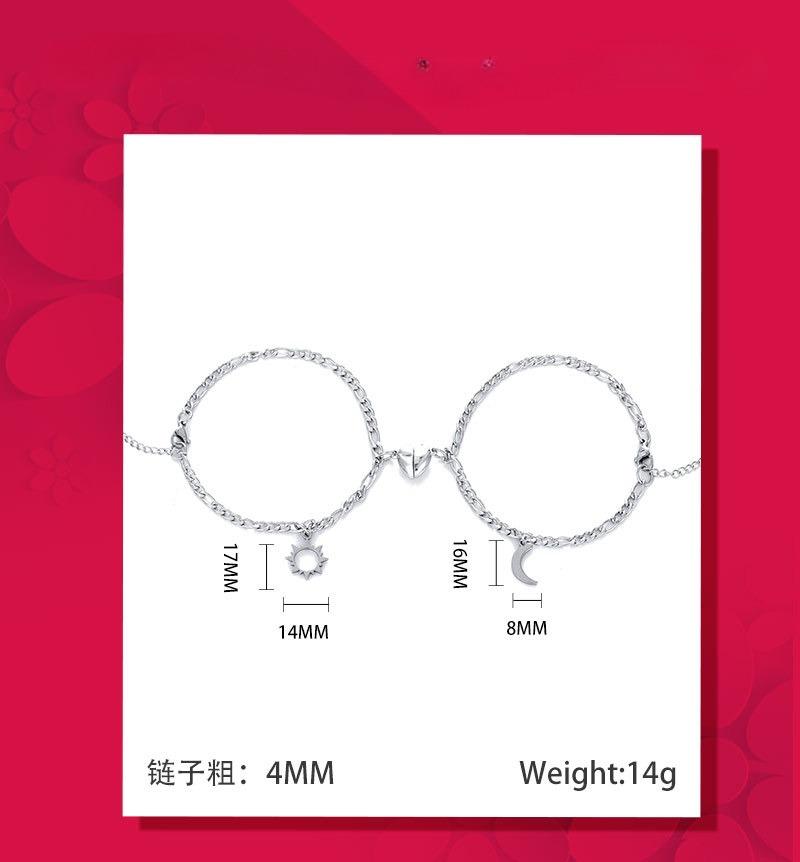 New Dream Stainless Steel Moon and Sun Pendant Gold Plated Magnetic Couple Relationship Bracelet for Gift
