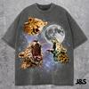 Drei Leopard Retro Grafik T-Shirts, Vintage Leopard Mond T-Shirt, Leoparden Liebhaber, Lustiges Leoparden T-Shirt, Oversized Gewaschenes T-Shirt, Leopard Vintage
