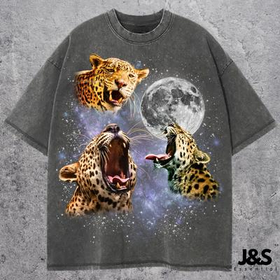 Three Leopard Retro Graphic T-shirts, Vintage Leopard Moon Tshirt, Leopard Lovers, Funny Leopard Tee, Oversized Washed Tee, Leopard Vintage