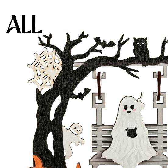 Laser-Cut Wood Crafts Funny Halloween Desktop Swing Decor, Spooky Home Decor for Living Room Small Festive Tabletop Tabletop, Gothic Fall Themed