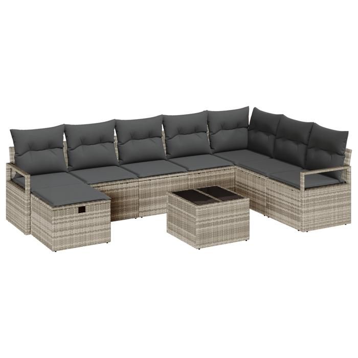 VidaXL Ensemble de Canapé d'Extérieur Modulaire 9 Pièces avec Coussins en Poly Rattan Gris Clair | Mobilier de Jardin 3359241