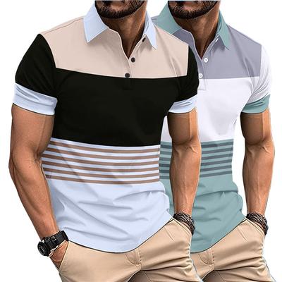 Nouveau polo décontracté pour hommes, impression numérique, boutons rayés, revers, haut ample et polyvalent à manches courtes