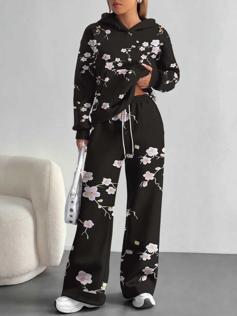 Gradual Change European And American Autumn And Winter Casual Long-Sleeved Suit Women'S Hooded Sweater Trousers Two-Piece Set