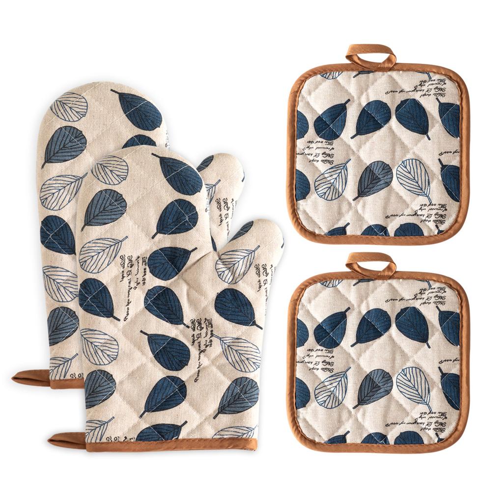 Oven Gloves and Pot Holder 4pcs Set, High Heat Resistance 500 Degrees Super Thick Kitchen Extended Oven Gloves