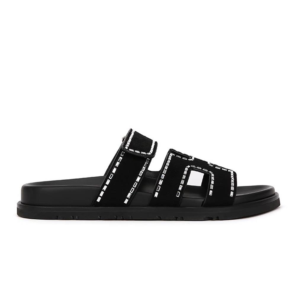 Su Yinyin Same Spot Sandals Women's Fashion~ Velcro Casual Thick-soled H-shaped Second Uncle Slippers Women's Sandals Outside