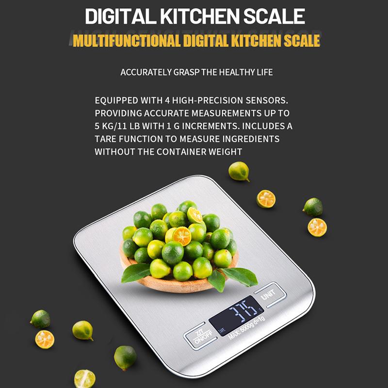 Digital Kitchen Scale Led Display Stainless Steel Panel Electronic Scales Home Jewelry Food Snacks Weighing Baking Tools