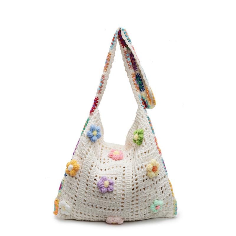 Spring and Summer Sweet Wind Gentle Flower Knitted Bag Women's Wind Light Messenger Tote Bag