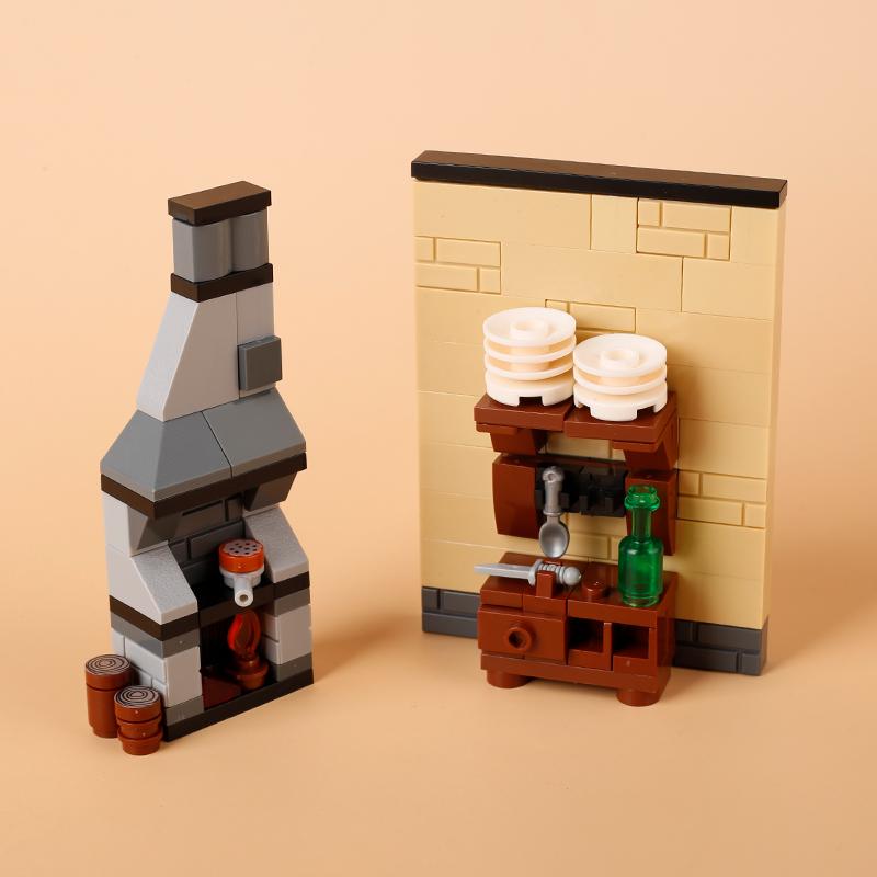 MOC Notice Board Building Block Set Bee Farm Fountain Bonfire Stove Medieval Town Street View Water Wall Bridge Road Sign Brick Toy