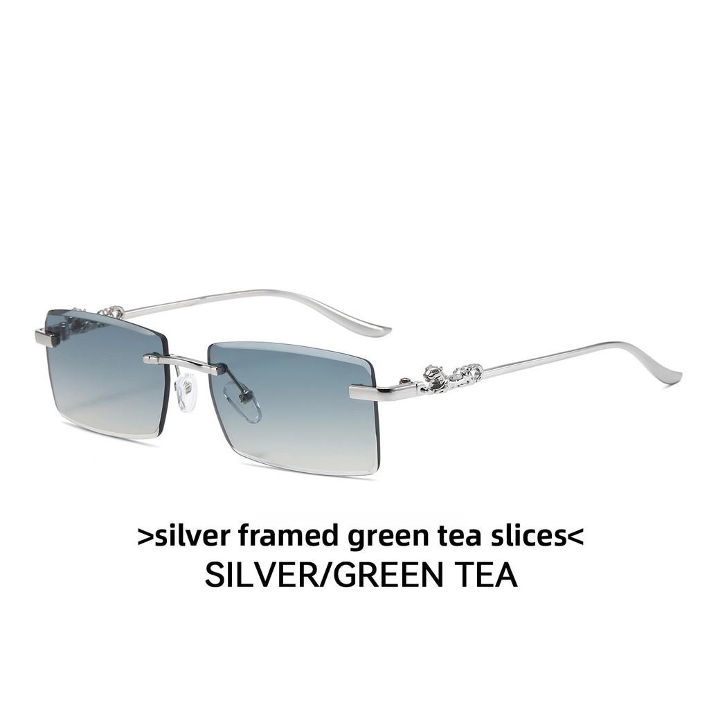 Modern Cheetah Decor Minimalist Metal Square Sunglasses For Summer Outings And Parties