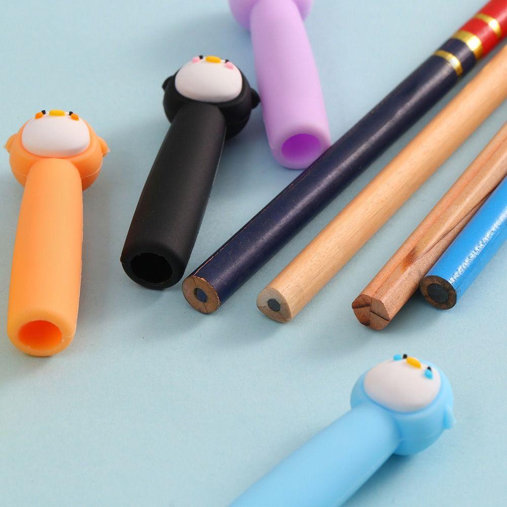 6pcs/12pcs Penguin Shape Pencil Extender Soft Rubber Pen Cap Cartoon Pencil Nib Protector  Children
