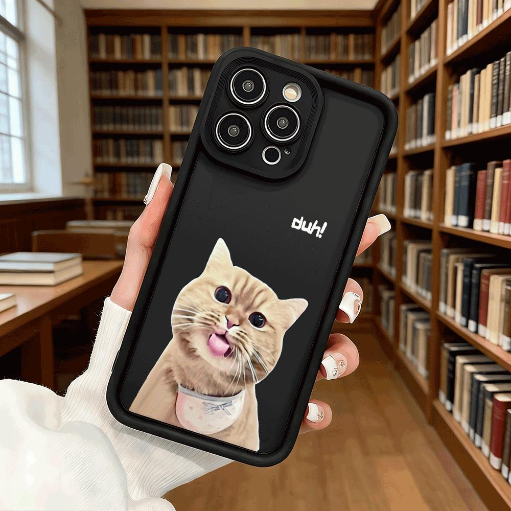 Cat Sticking Tongue Out 'duh!' Text Soft TPU Phone Case for iPhone 17 16 15 14 13 12 11 Pro Max Plus Shockproof Anti-Slip Cover
