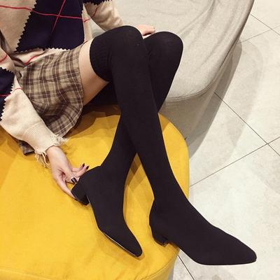 Sexy Pointed Toe Knitting Spring Winter Woman Shoes Black Gray Women's Boots Over The Knee Long Sock Boots Botas De Mujer