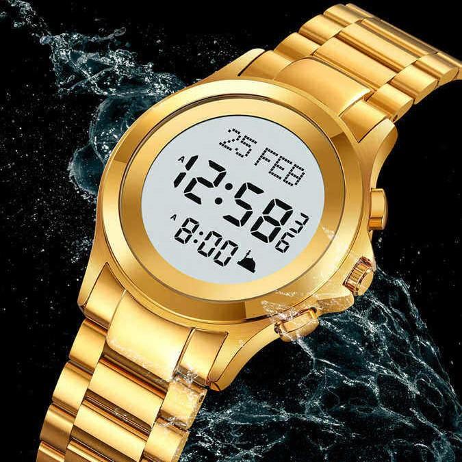 Stainless steel digital watch business fashion multi-function electronic prayer watch, waterproof watch