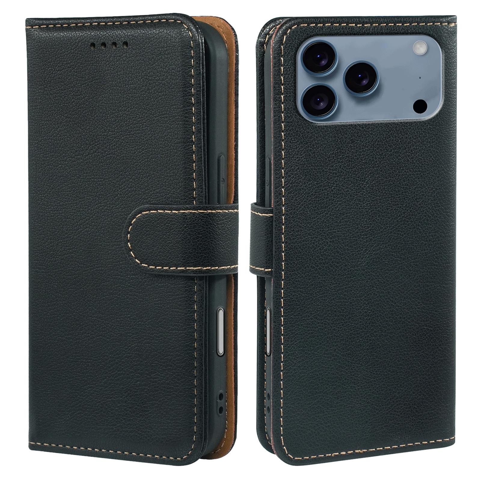 

For iPhone 17 Pro Max Case RFID Blocking Wallet Litchi Texture Leather Phone Cover Magnetic Clasp Black