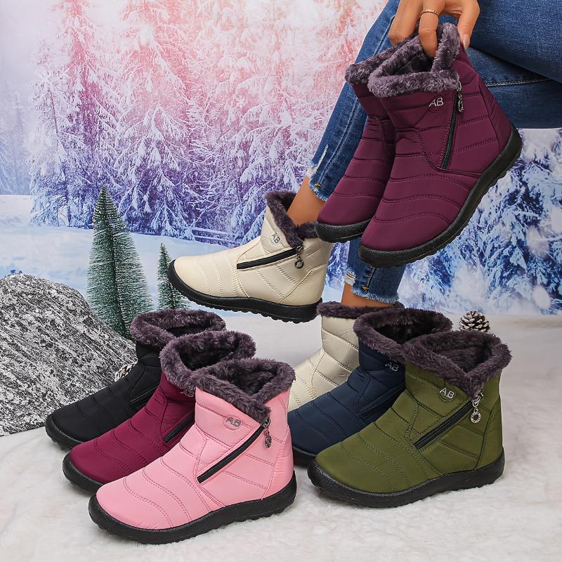 Women's Ankle Booties with Fuzzy Collar Stylish Winter Footwear Comfortable Slip on Design Trendy Short Boots
