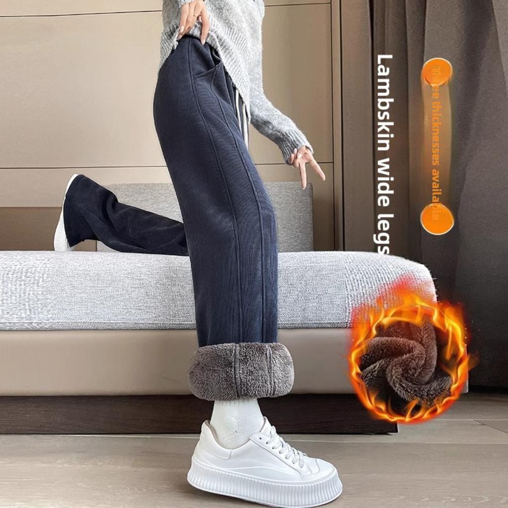 Women's High Waisted Straight Leg Winter Pants - Thickened Fleece Lined Elastic Waistband, Casual Pants for Autumn and Winter, Middle East Series