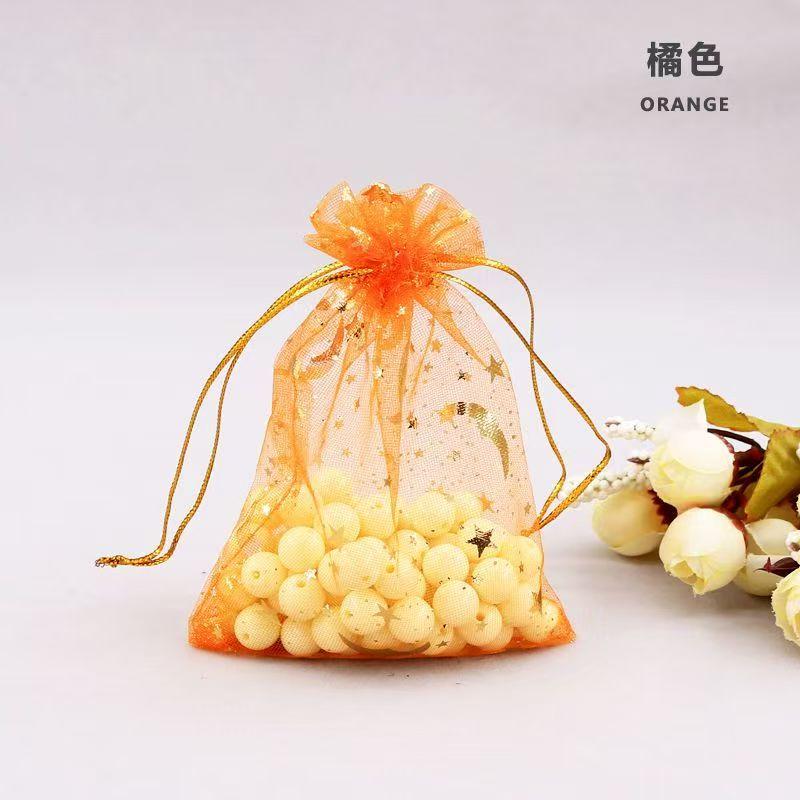 20PCS Moon Stars Drawstring Organza Bags Jewelry Gift Bags Pouches Gold Star Organza Favor Pouches for Christmas Wedding